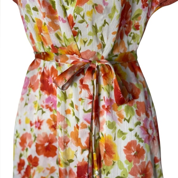 Oscar de la Renta Vintage Y2K Pink Orange Floral Label Chiffon Robe Small - Picture 6 of 11